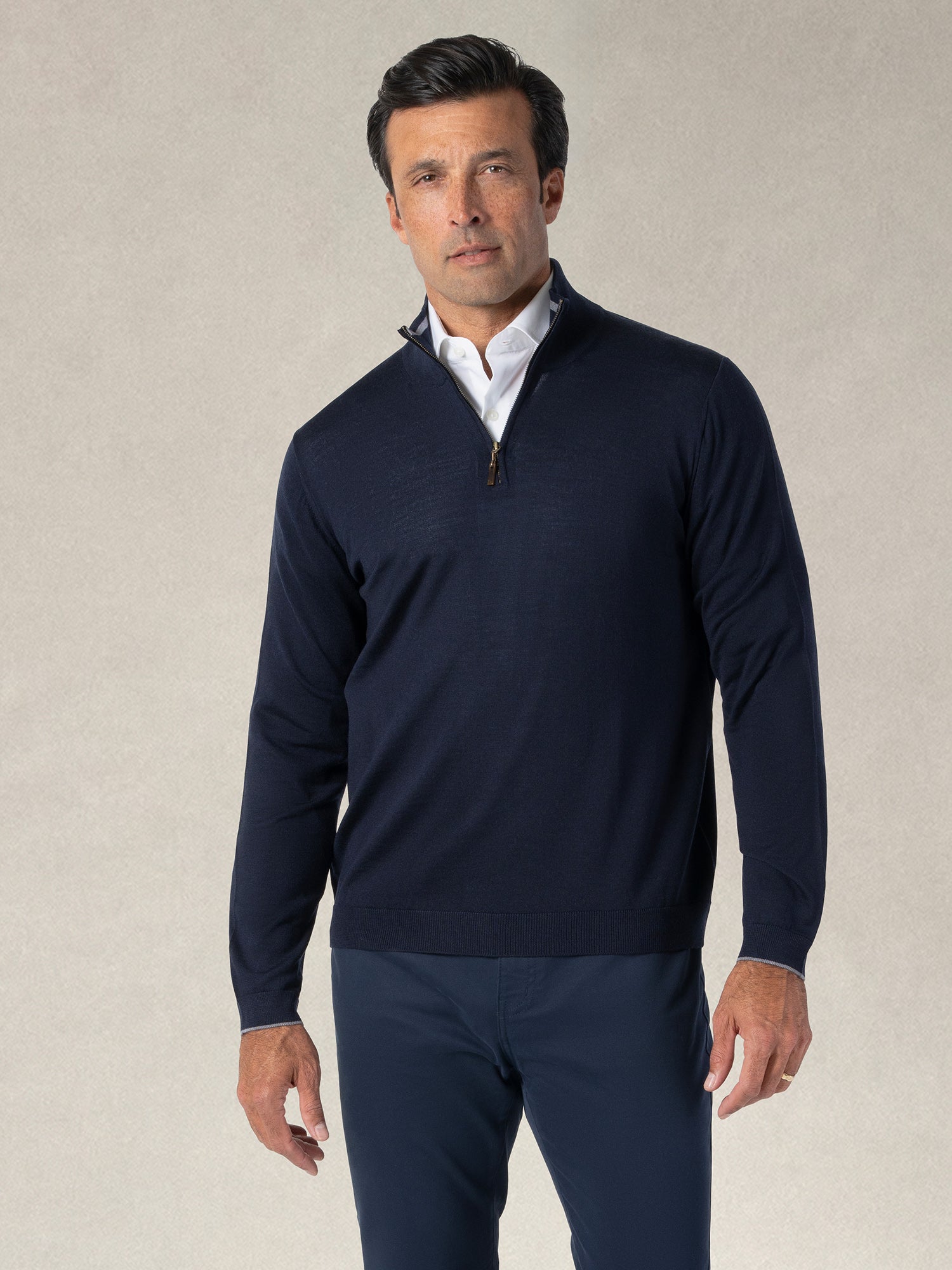 Robert Talbott Eastwood maglione merino navy zip taglia L