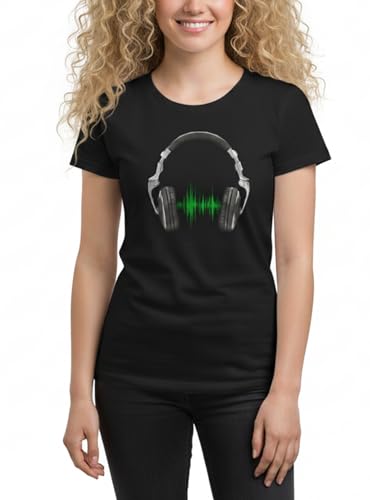 MAKAYA Musica Hip Hop Cuffie T-Shirt Donna L 100% Cotone