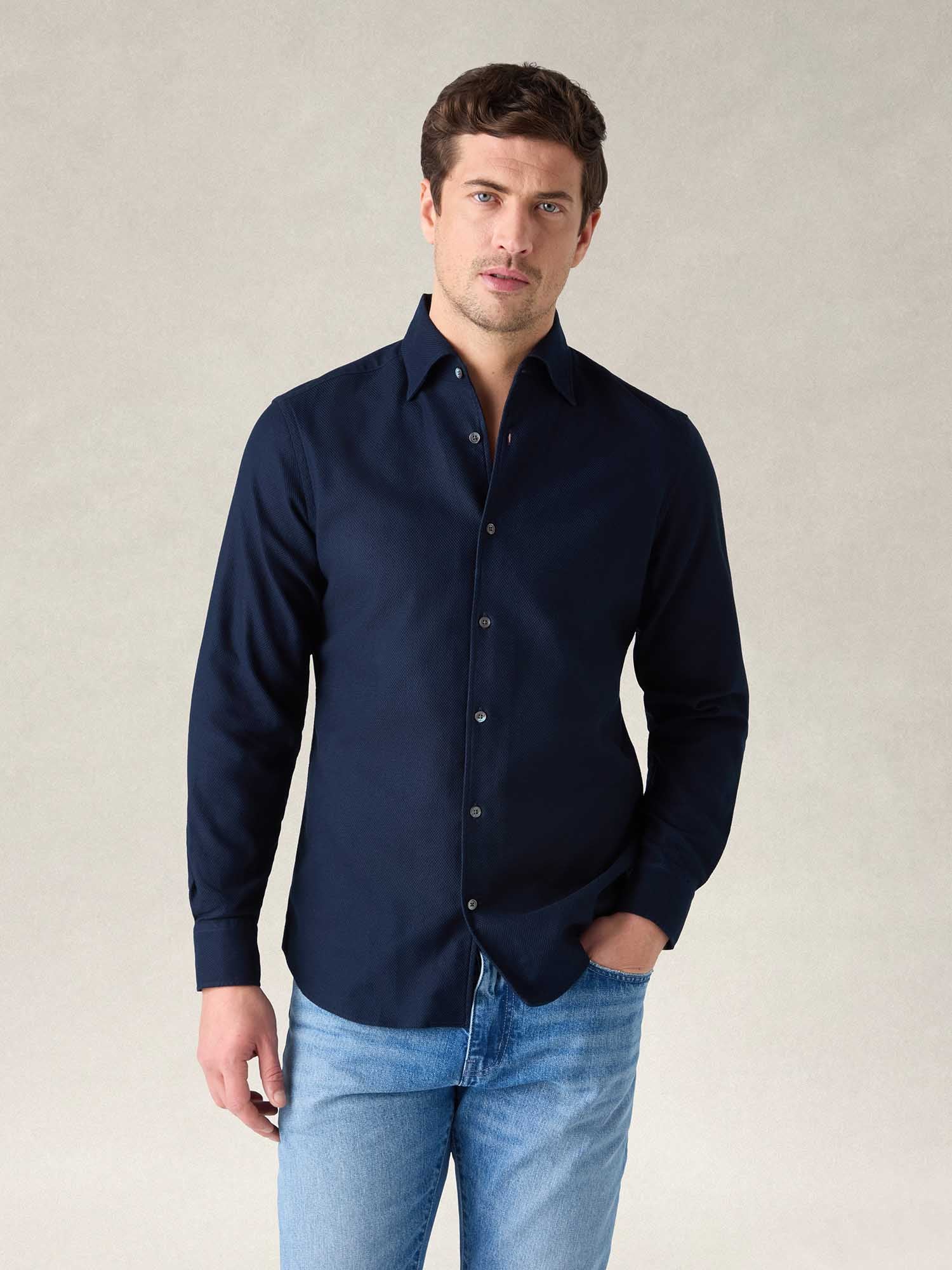 Robert Talbott Morgan Giro Inglese Shirt camicia cotone navy