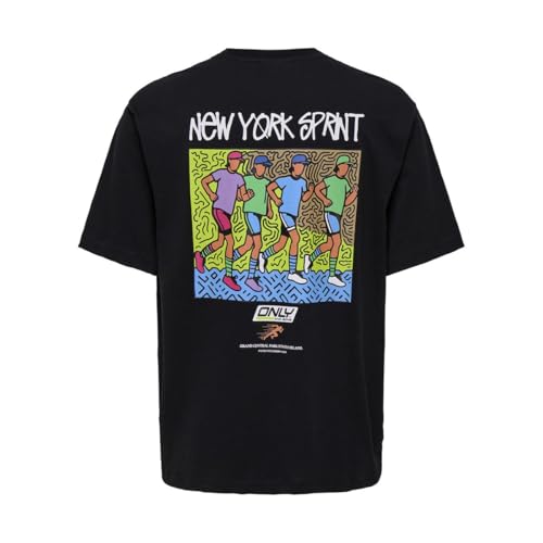 Only & Sons T-shirt oversize uomo L nera stampa retro