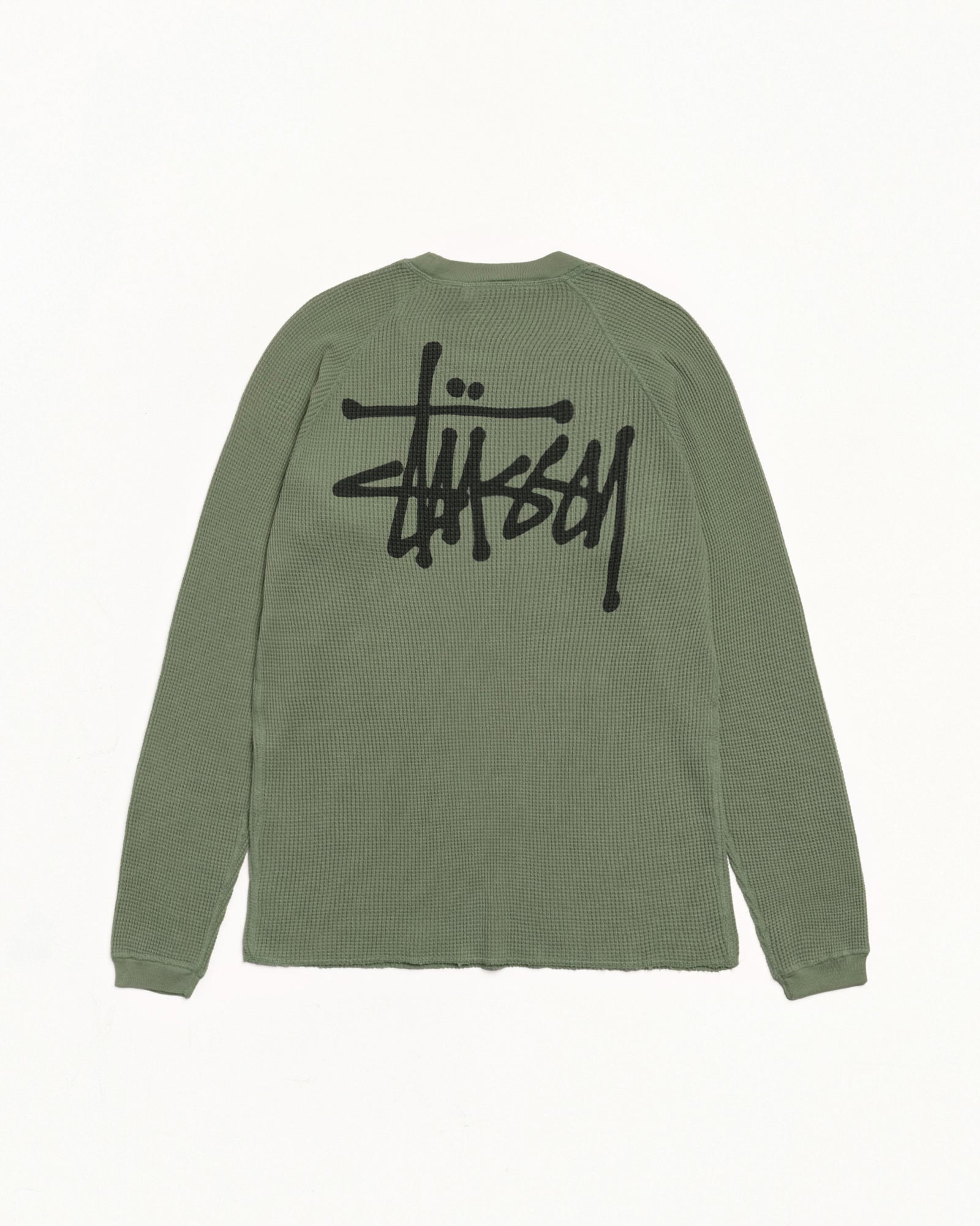 Stussy Basic Thermal maglia uomo Sage waffle cotone