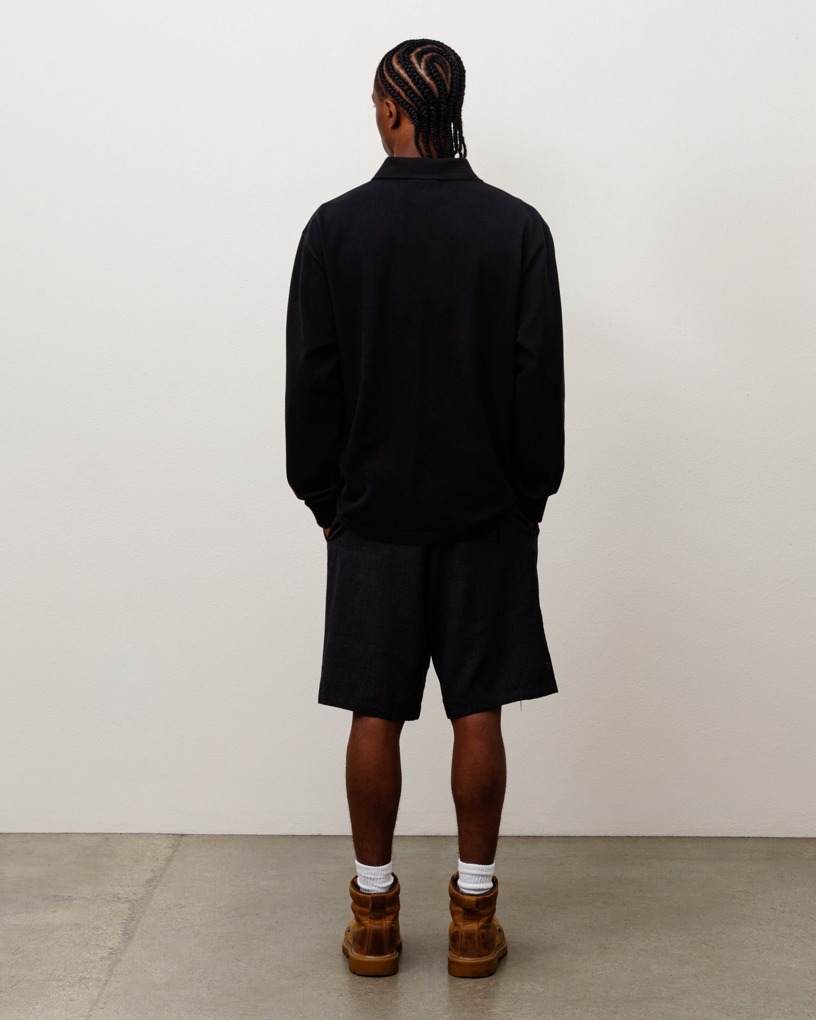 Stussy Classic Pique LS Polo Nera Maniche Lunghe Cotone