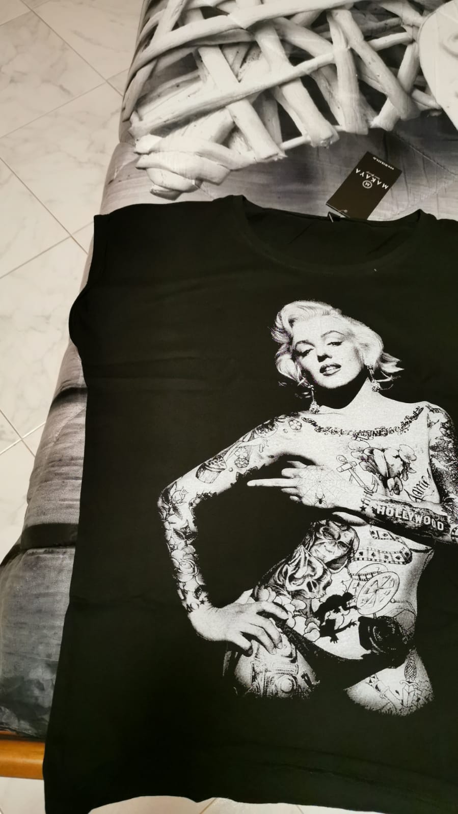 MAKAYA Rock Tattoo Maglietta Donna Cotone Nera Taglia M