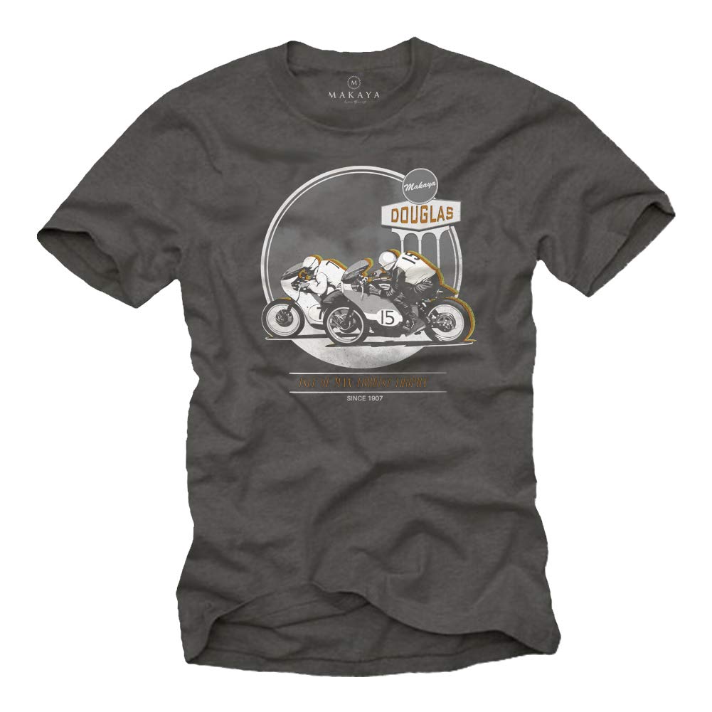Makaya Cafe Racer T-Shirt Uomo Cotone Blu Taglia S
