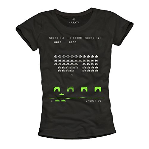 Makaya Space Invaders T-Shirt Donna Cotone Nera M
