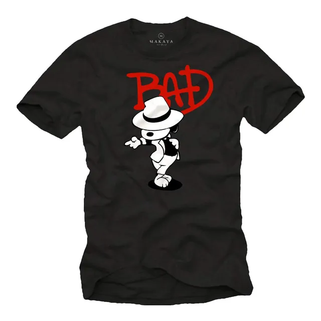 MAKAYA Bad Dog Jackson T-Shirt Uomo Cotone Vintage Nero
