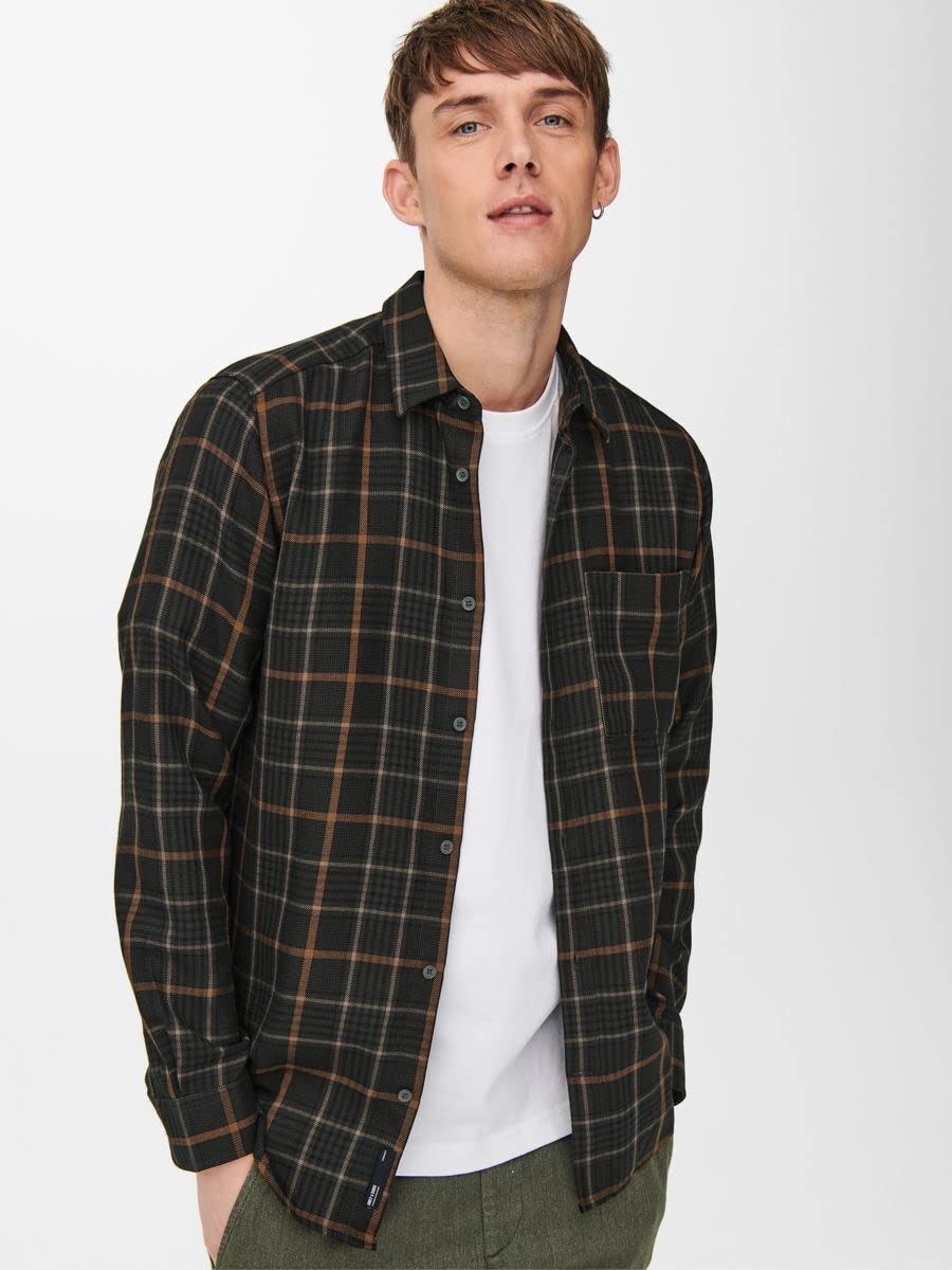 Only & Sons Onsloki Camicia Uomo a Quadri Manica Lunga