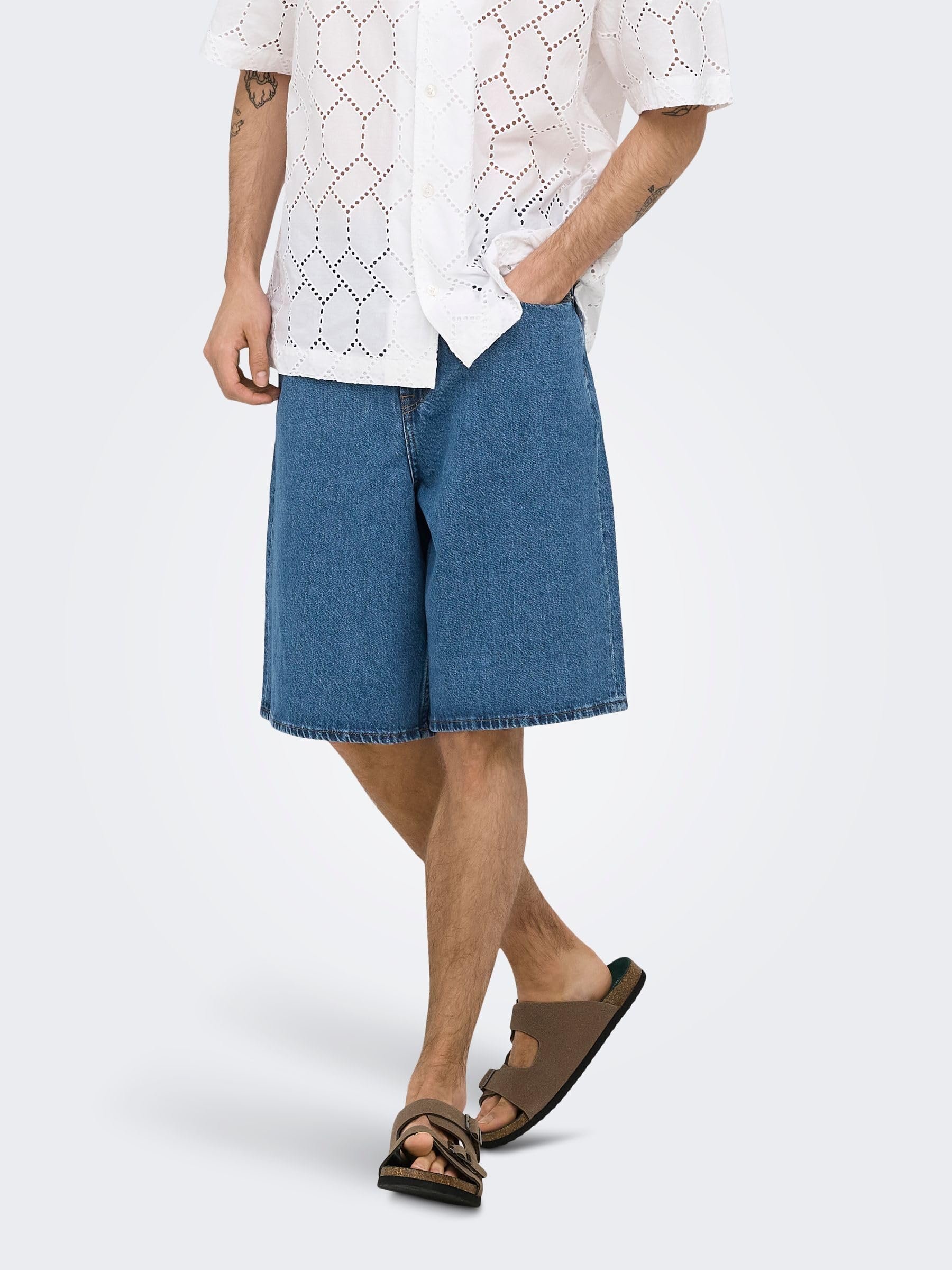 ONLY & SONS Onsremi Shorts Uomo M Denim Blu Wide Box