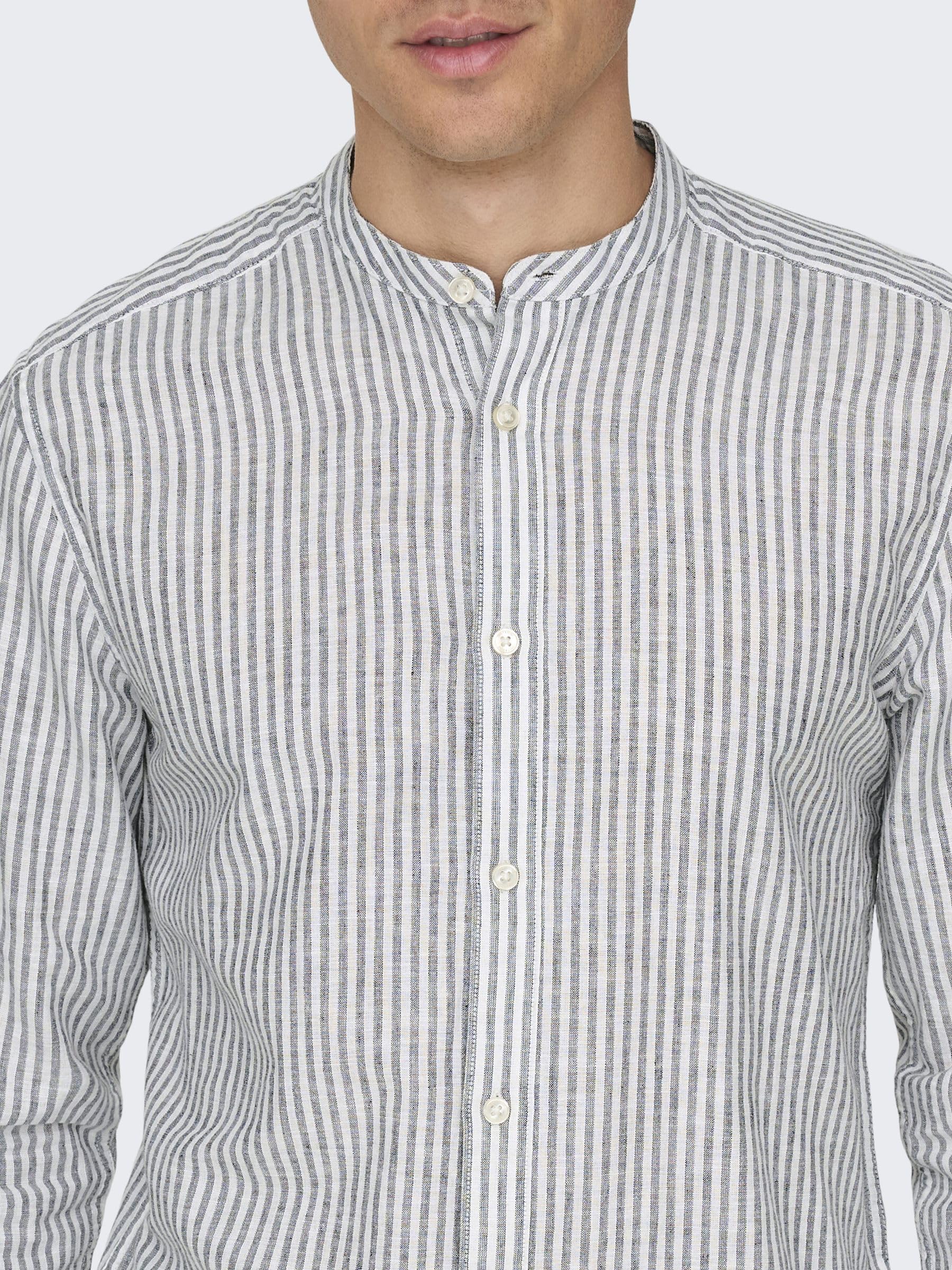 ONLY & SONS Camicie lino righe camicia uomo blu Cachemire