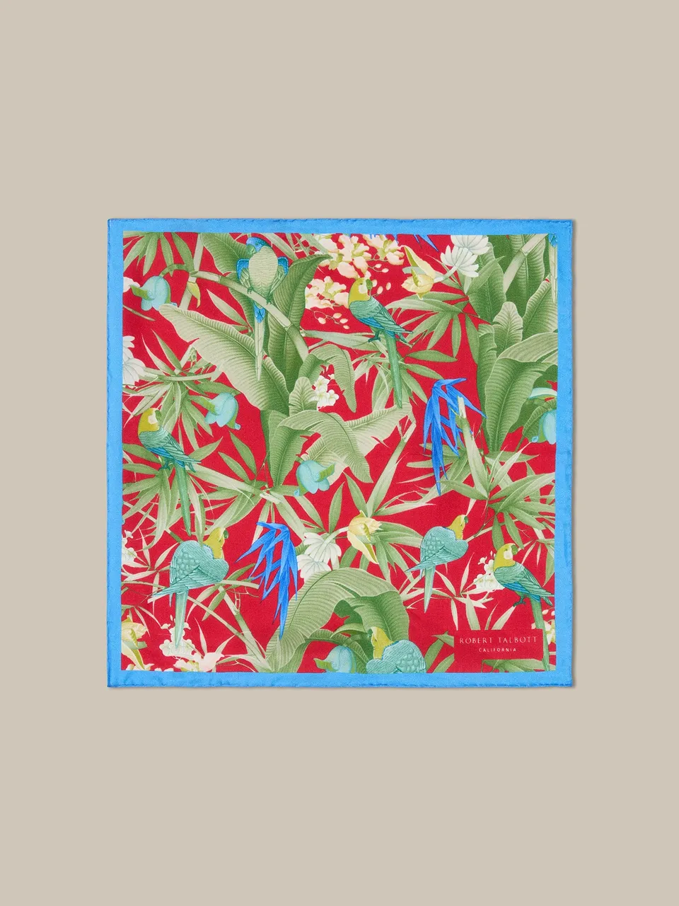 Robert Talbott York Pochette Seta Blu Rossa Floreale 36cm