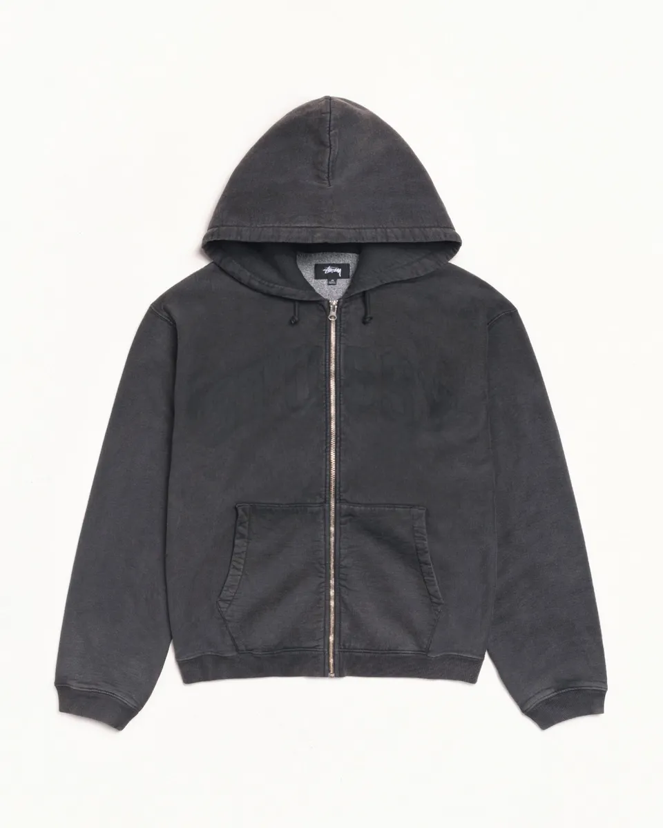 Stussy Zip Sweats Faded Graphic Zip Hoodie felpa Washed Black 500 gsm