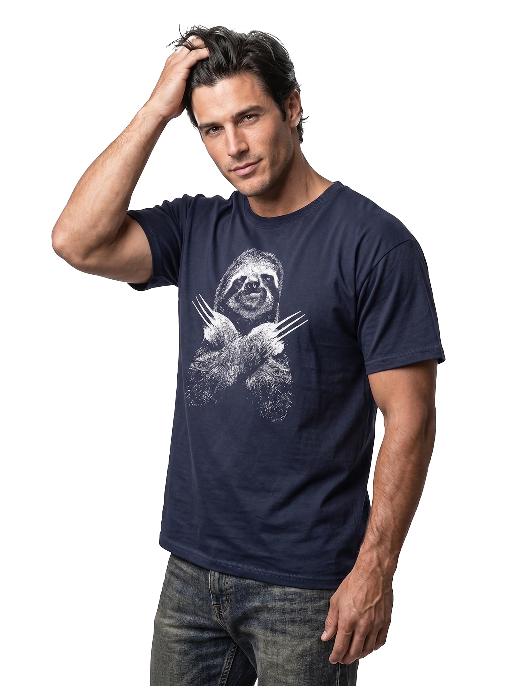 MAKAYA Bradipo Sloth T-Shirt Uomo L Blu 100% Cotone