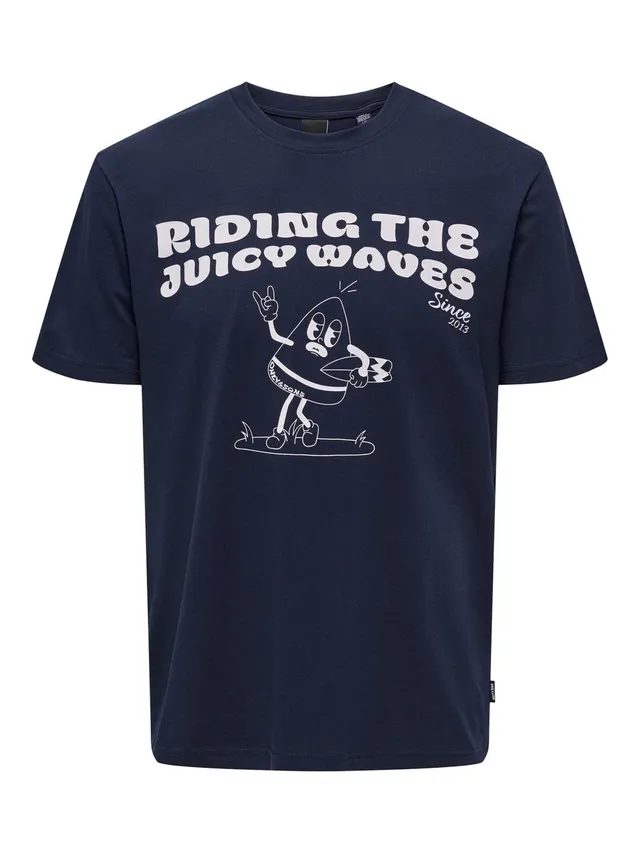 ONLY & SONS T-shirt Girocollo Uomo S Blu Stampa 3D