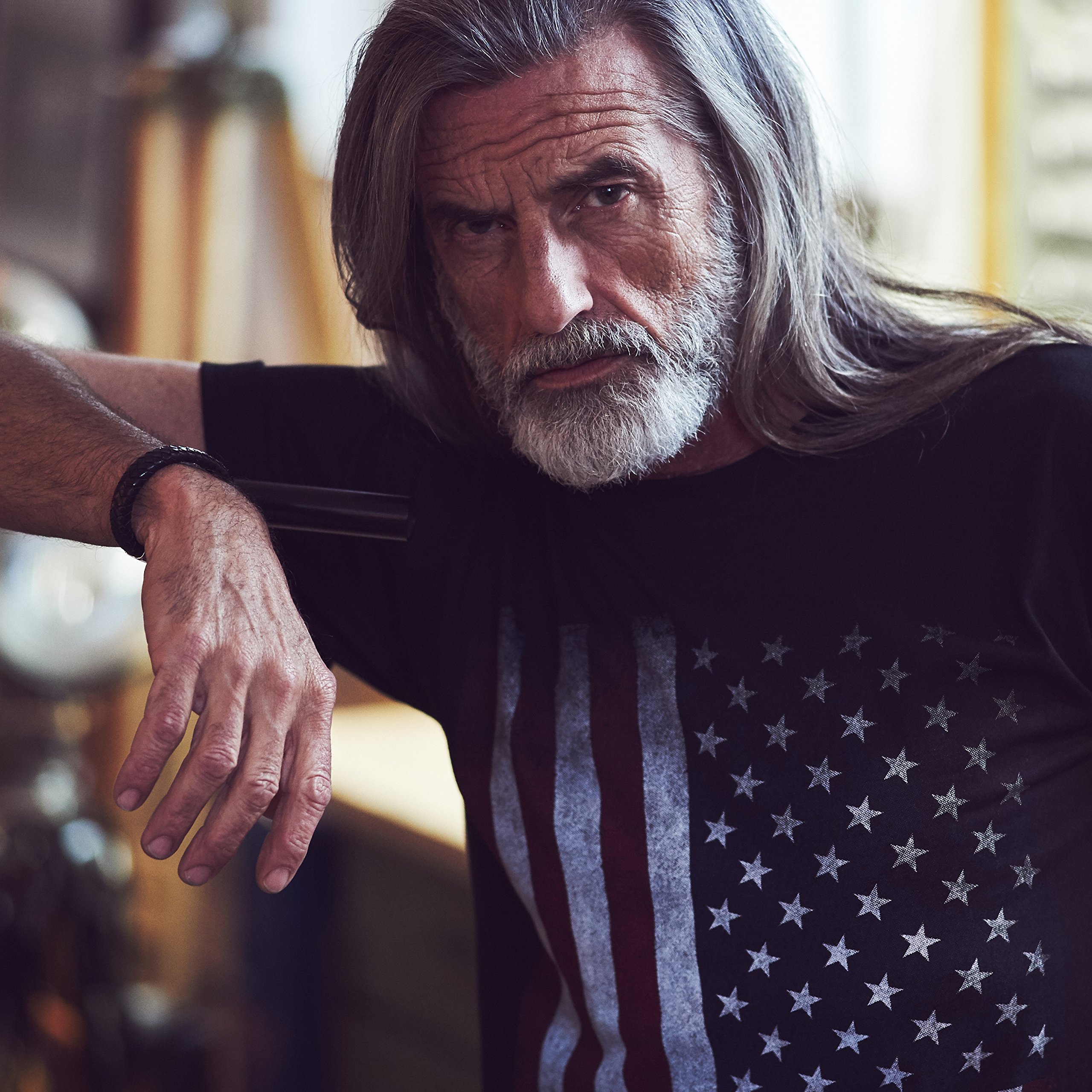 MAKAYA USA Vintage T-Shirt Uomo Bandiera Americana 100% Cotone