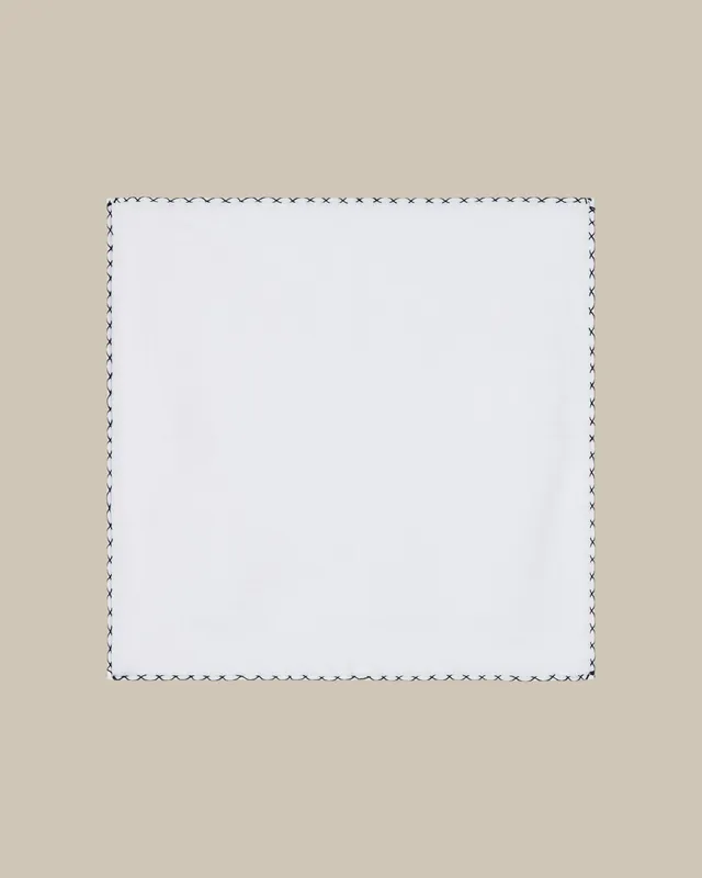 Robert Talbott Carlton Linen pochette lino bianco blu OS