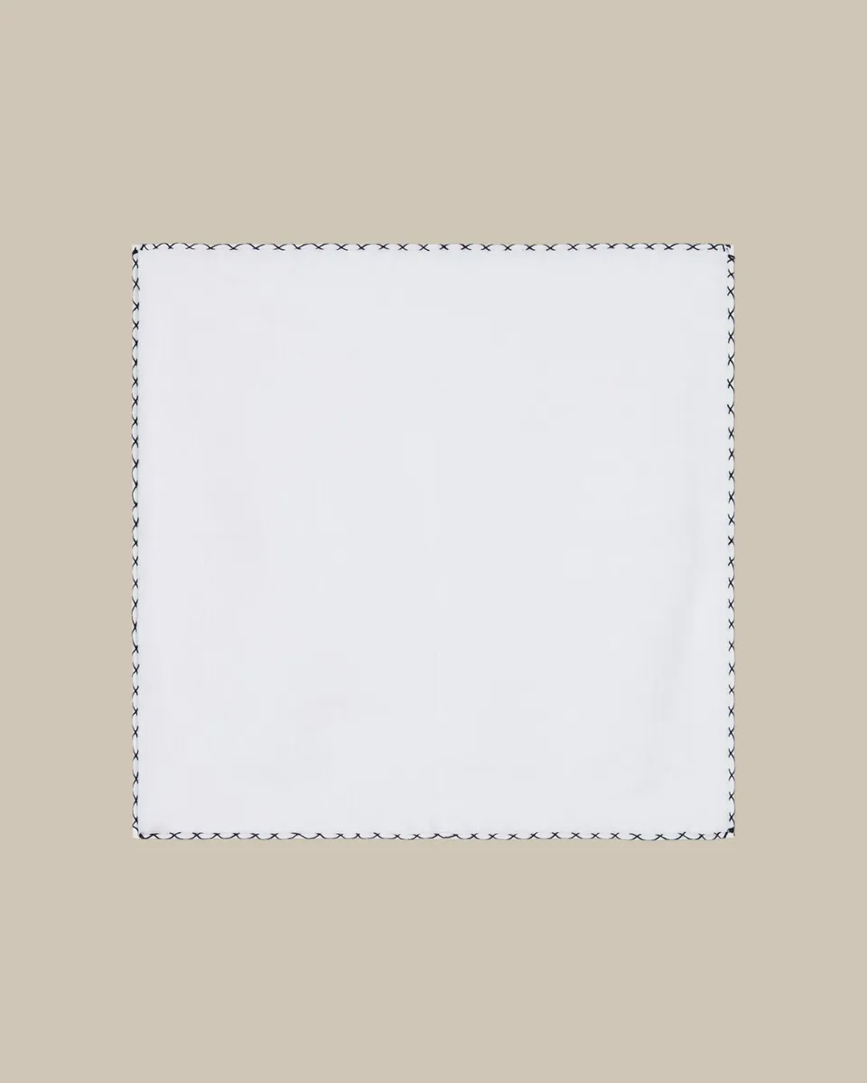 Robert Talbott Carlton Linen pochette lino bianco blu OS