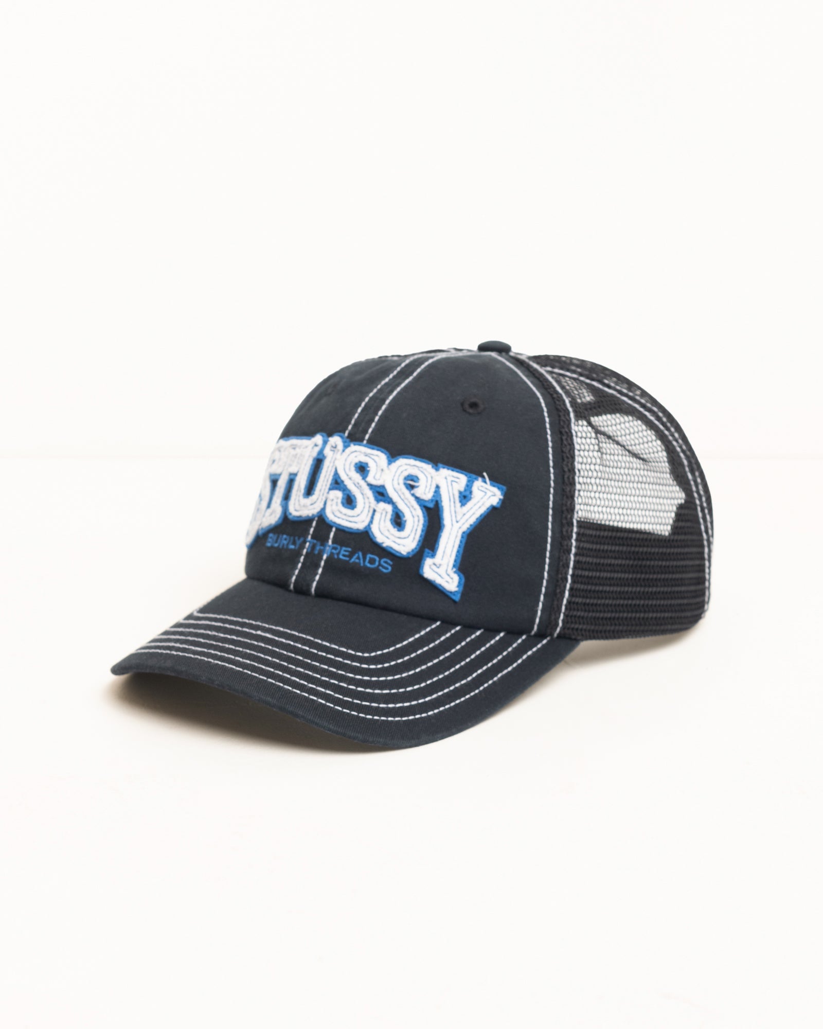 Stussy Burly Threads Trucker cappello nero cotone