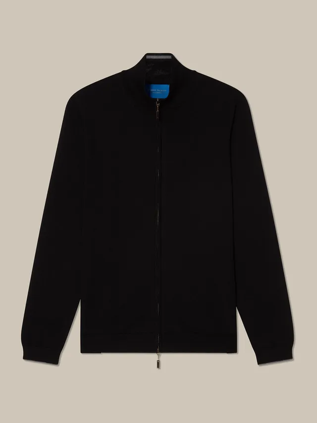 Robert Talbott Dalton Full Zip maglione merino nero con zip