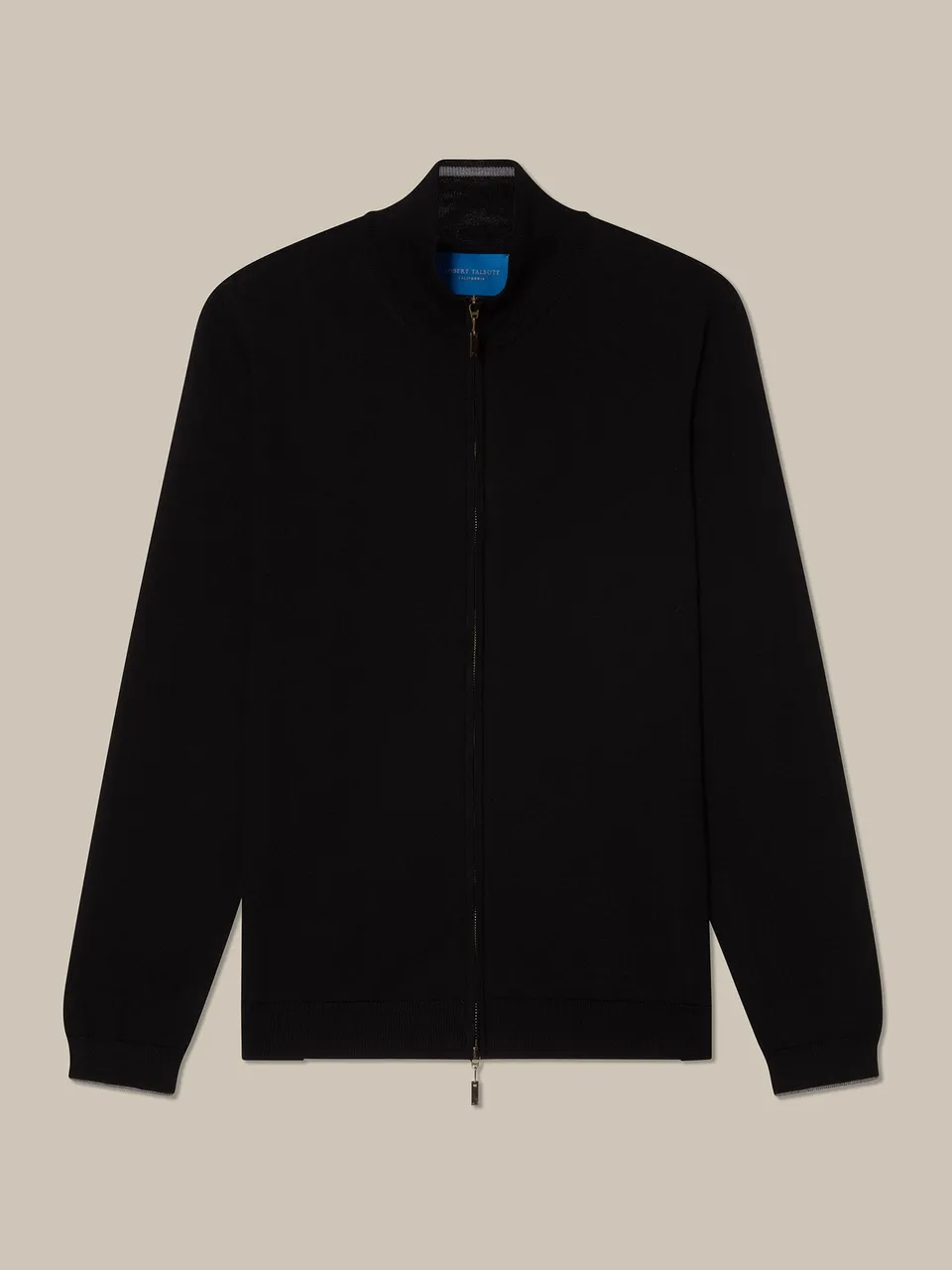 Robert Talbott Dalton Full Zip maglione merino nero con zip