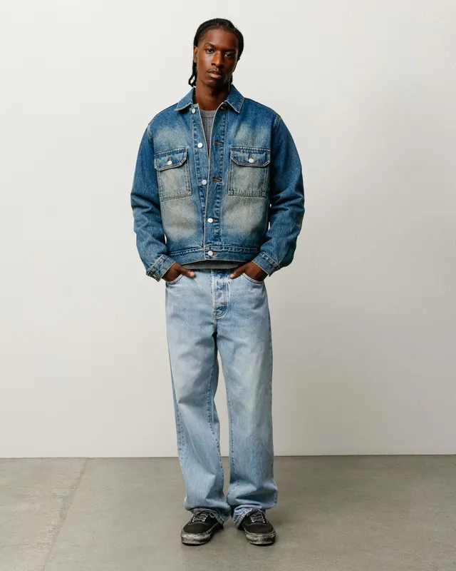 Stussy Denim Trucker giacca jeans indigo 100% cotone