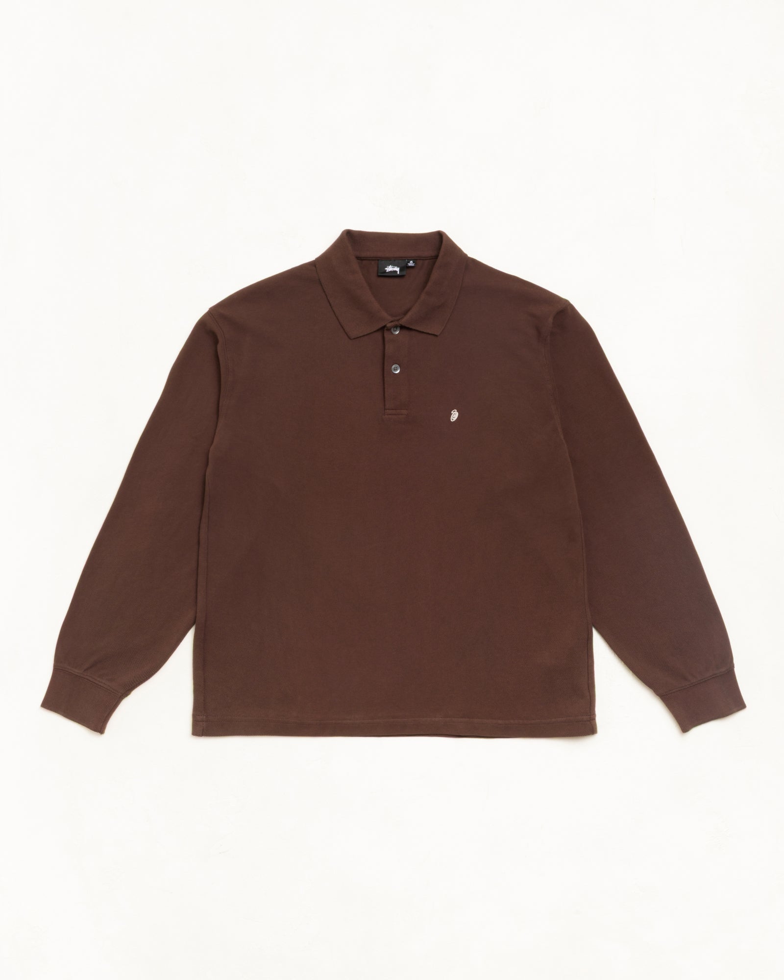 Stussy Classic Pique LS Polo manica lunga marrone cotone