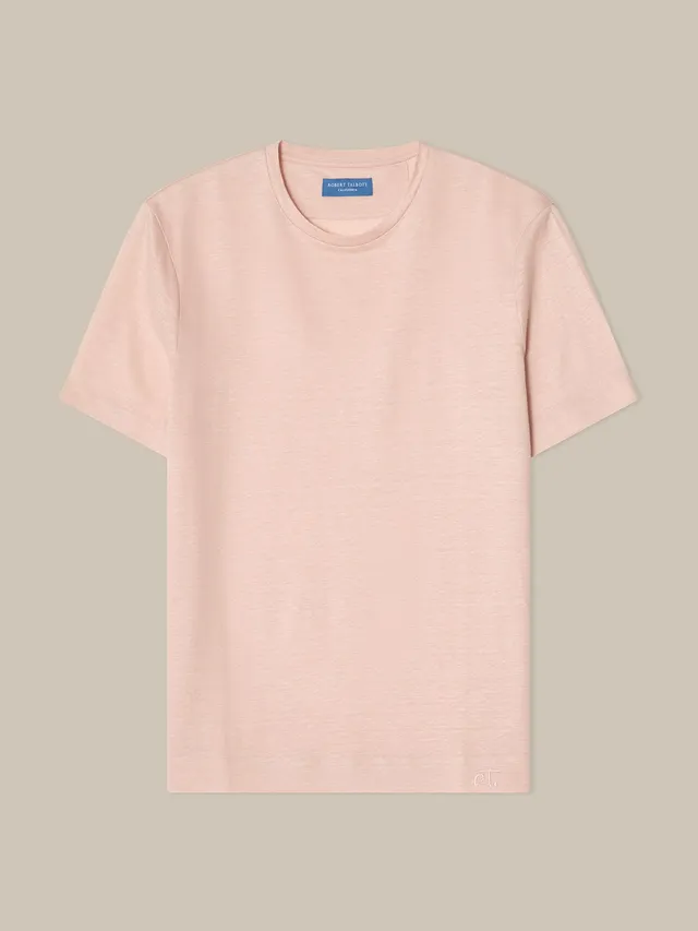 Robert Talbott Davis Linen T-shirt uomo Pink in lino piquet