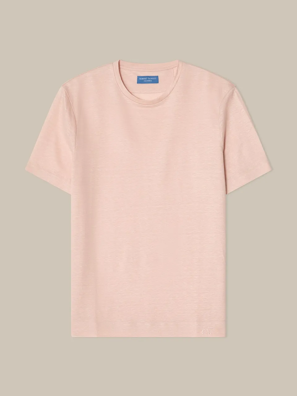 Robert Talbott Davis Linen T-shirt uomo Pink in lino piquet