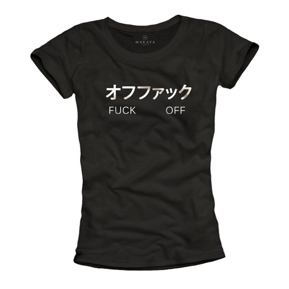 Makaya Fuck Off Anime T-Shirt Donna M Nera Cotone