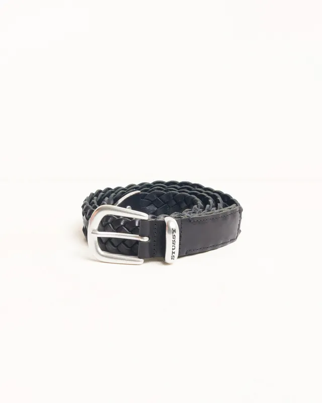 Stussy Braided Leather Belt cintura pelle nera S/M