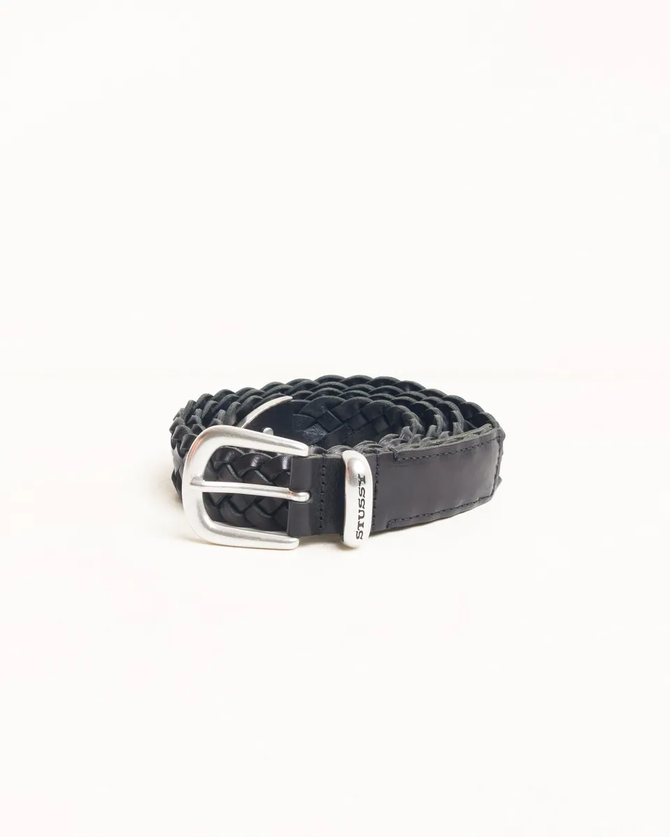 Stussy Braided Leather Belt cintura pelle nera S/M