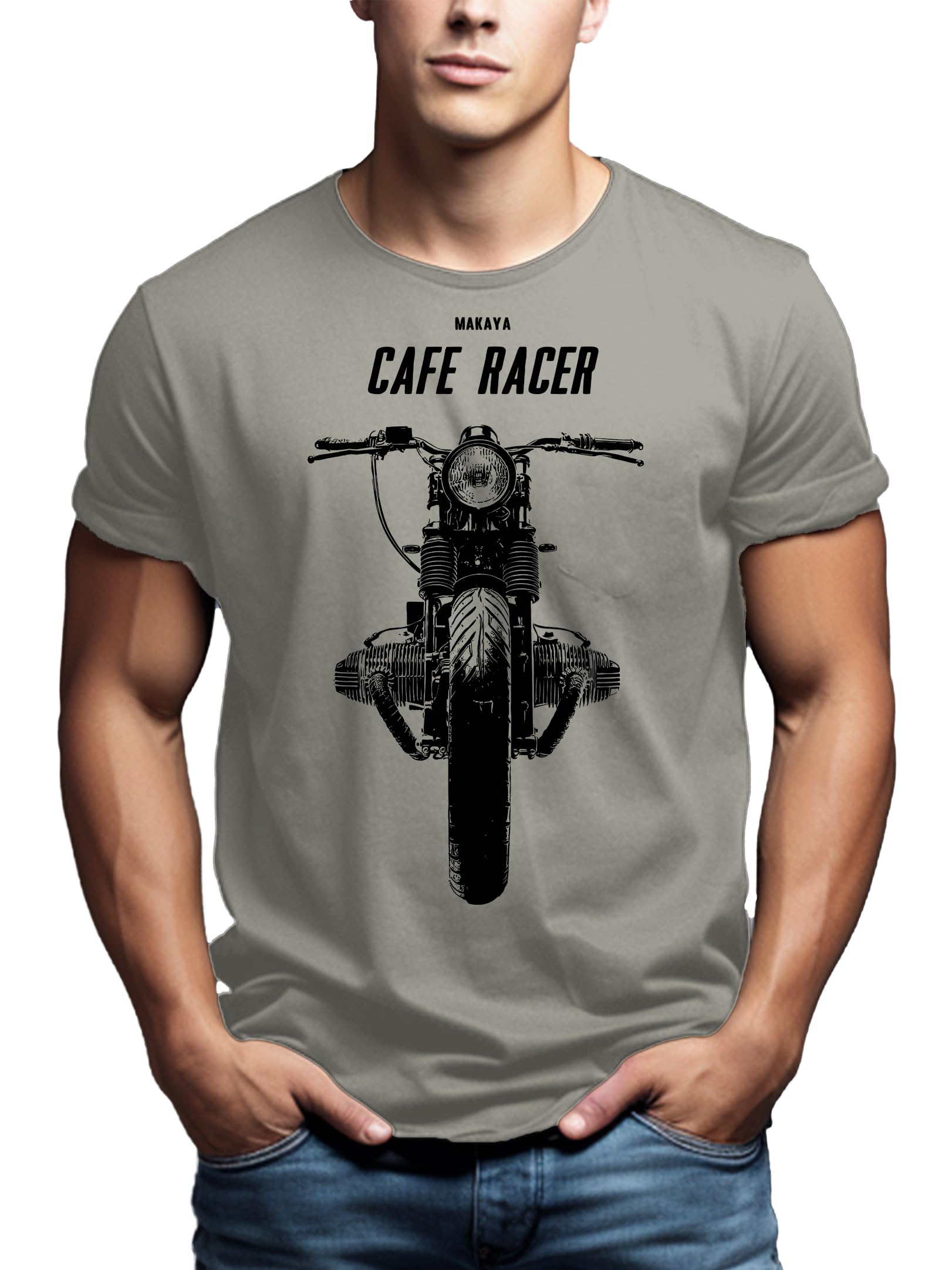 MAKAYA Cafe Racer R100 T-Shirt Uomo Cotone Moto
