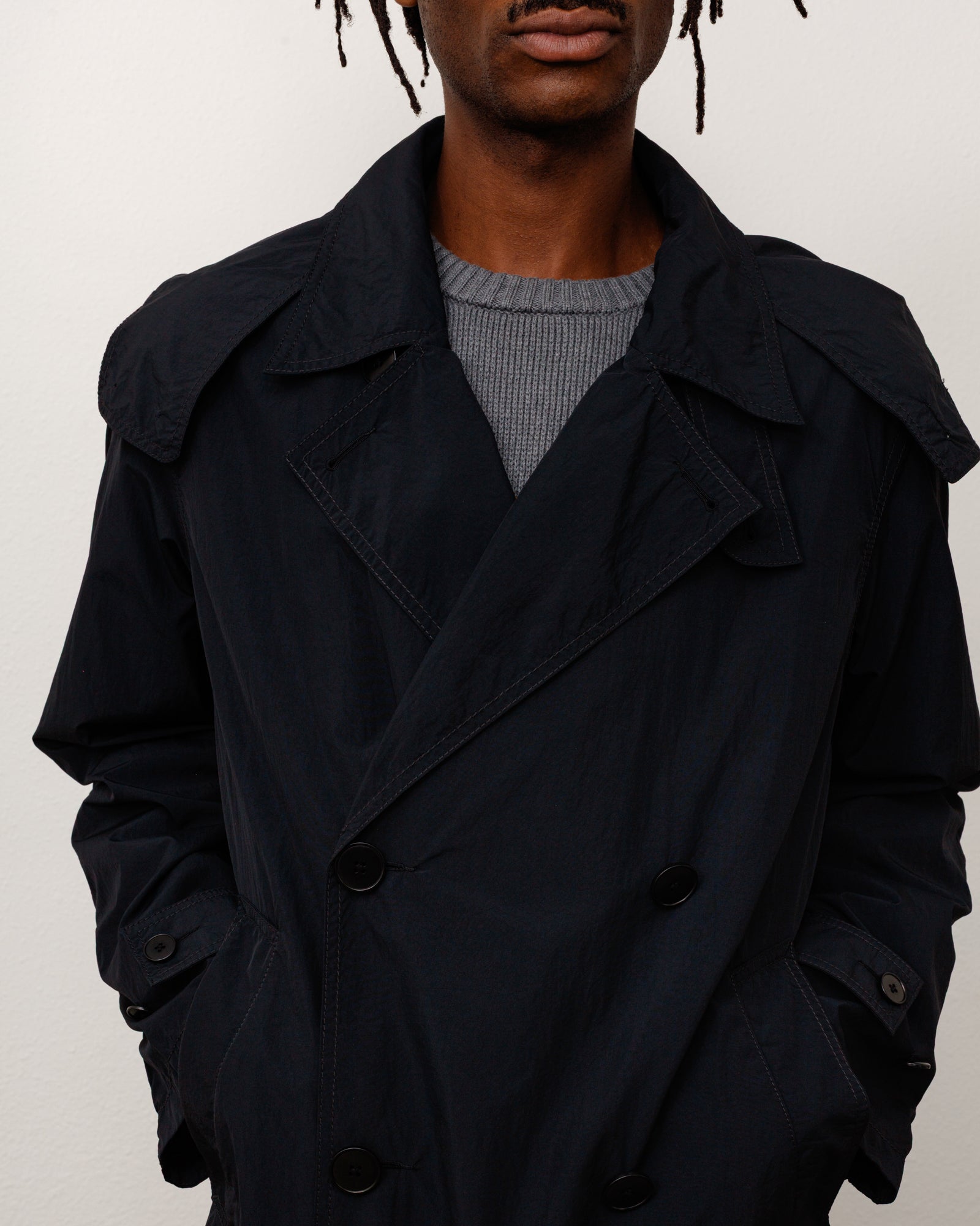 Stussy Double Breasted Trench giacca nera nylon idrorepellente