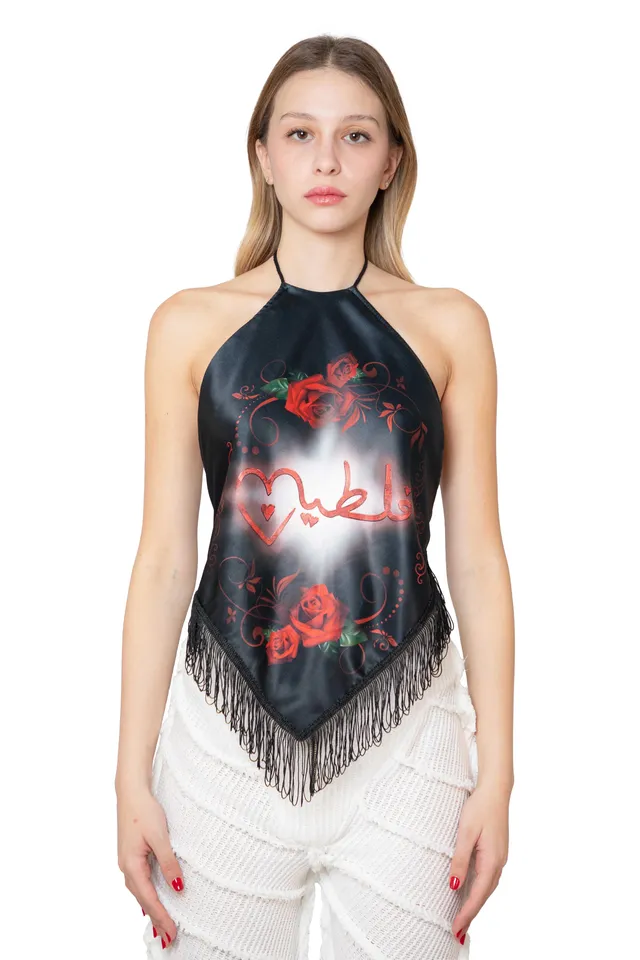 Trashy Clothing Home Diamond top raso nero schiena aperta