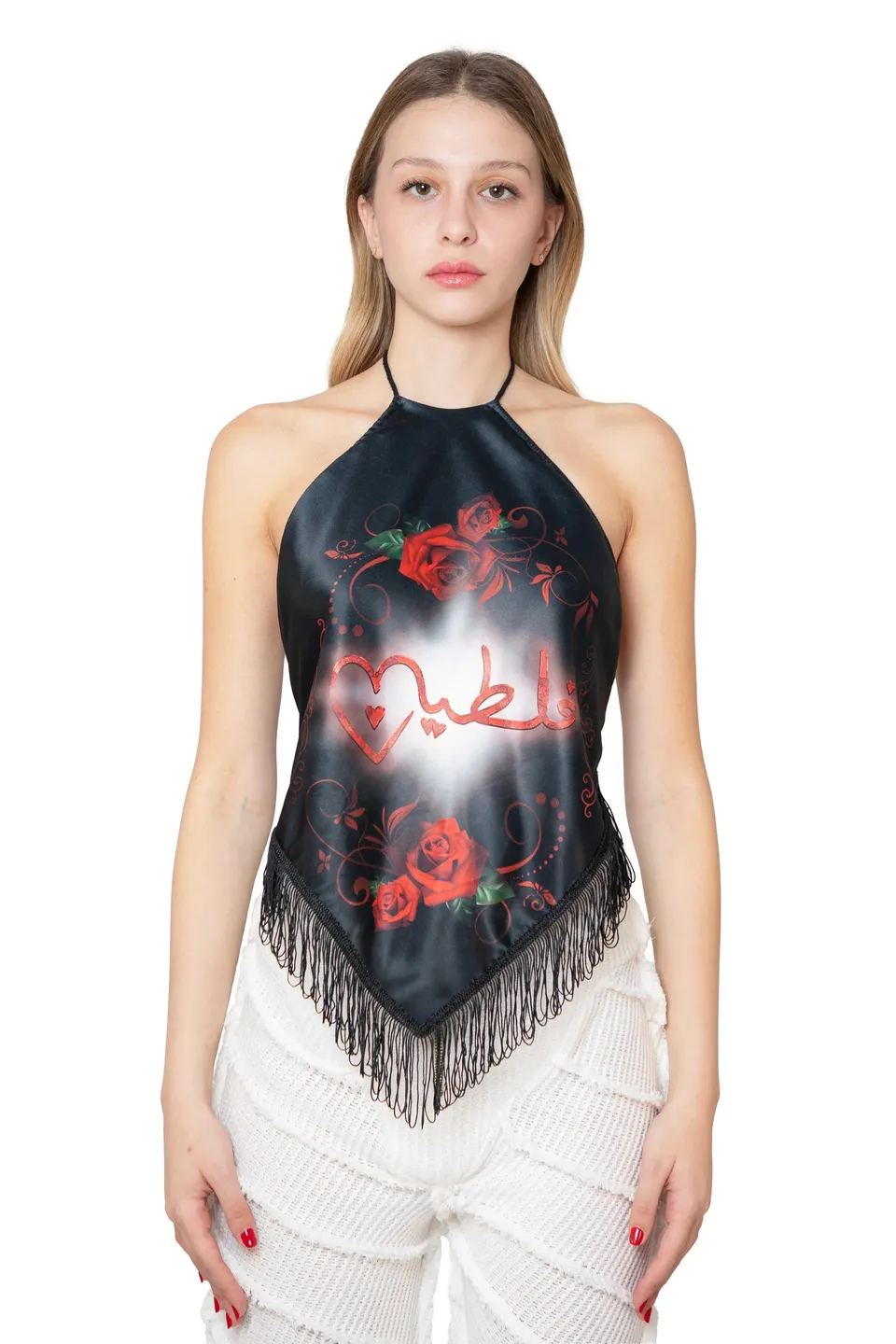 Trashy Clothing Home Diamond top raso nero schiena aperta