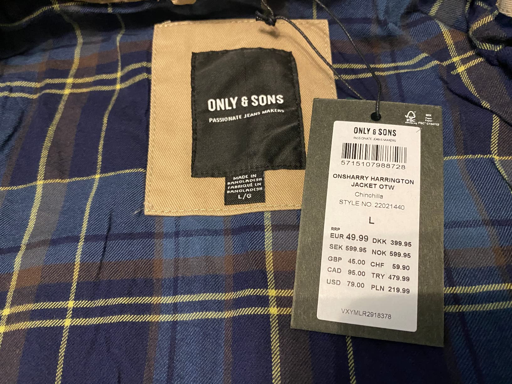 ONLY & SONS Onsharry Giacca Harrington Uomo Leggera