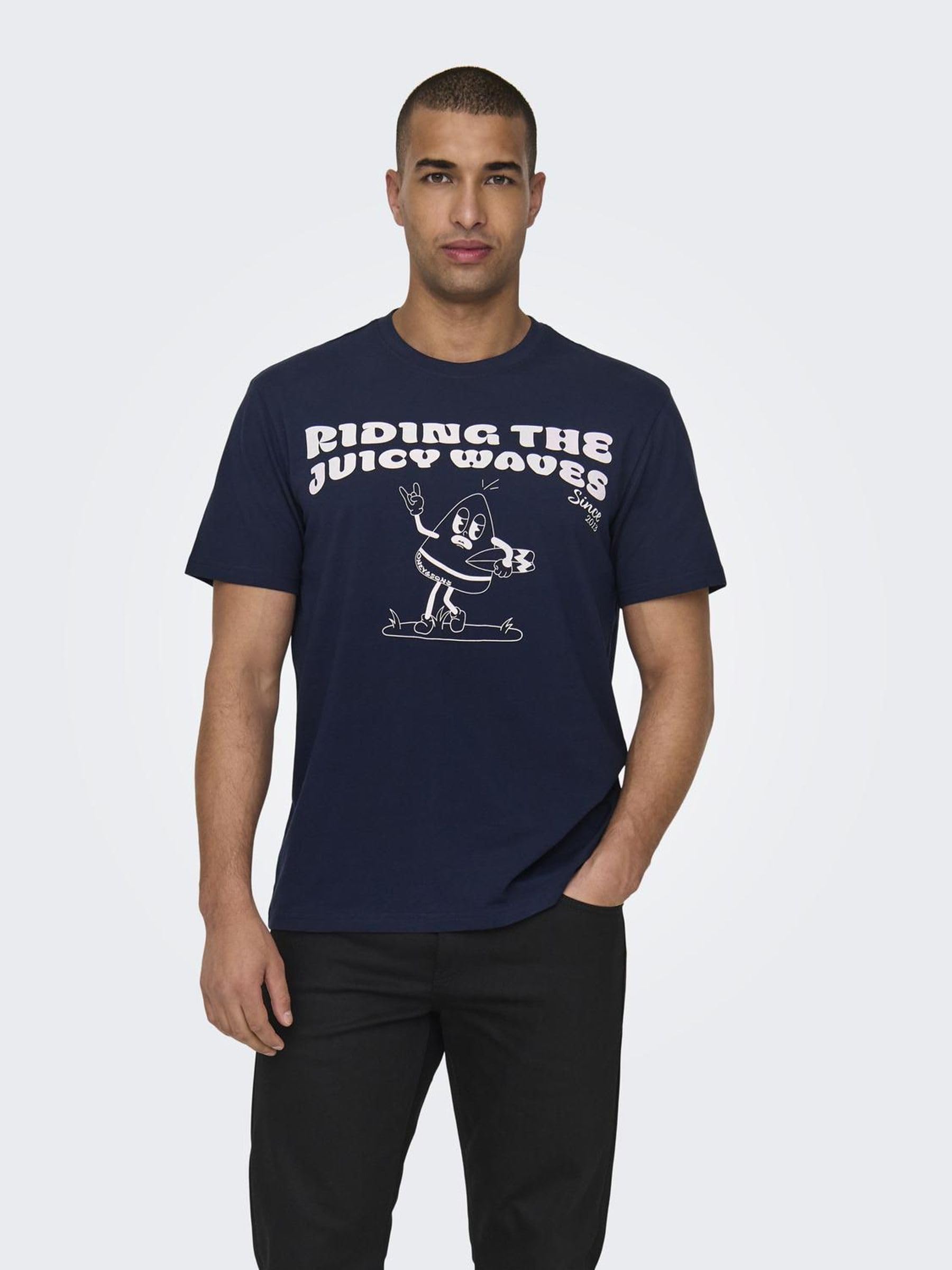 ONLY & SONS T-shirt Girocollo Uomo S Blu Stampa 3D