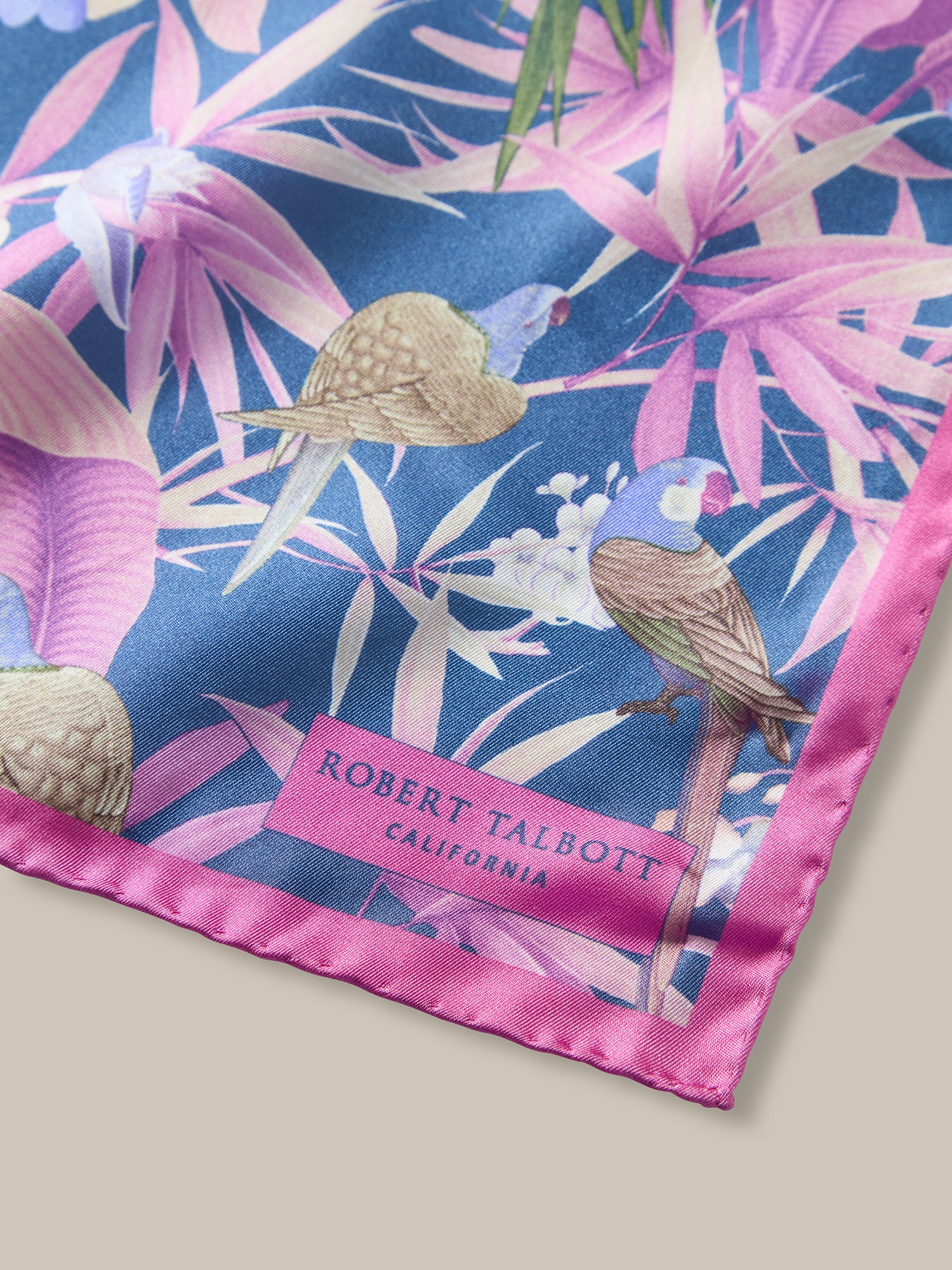 Robert Talbott York Pochette Seta Rosa Navy Floreale 36cm
