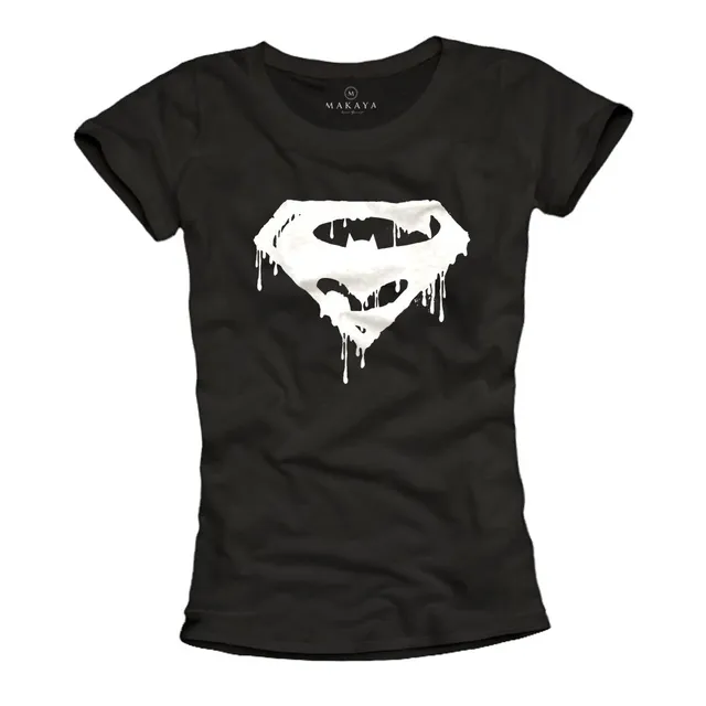 Makaya Superbat T-Shirt Donna Nera Cotone Supereroi