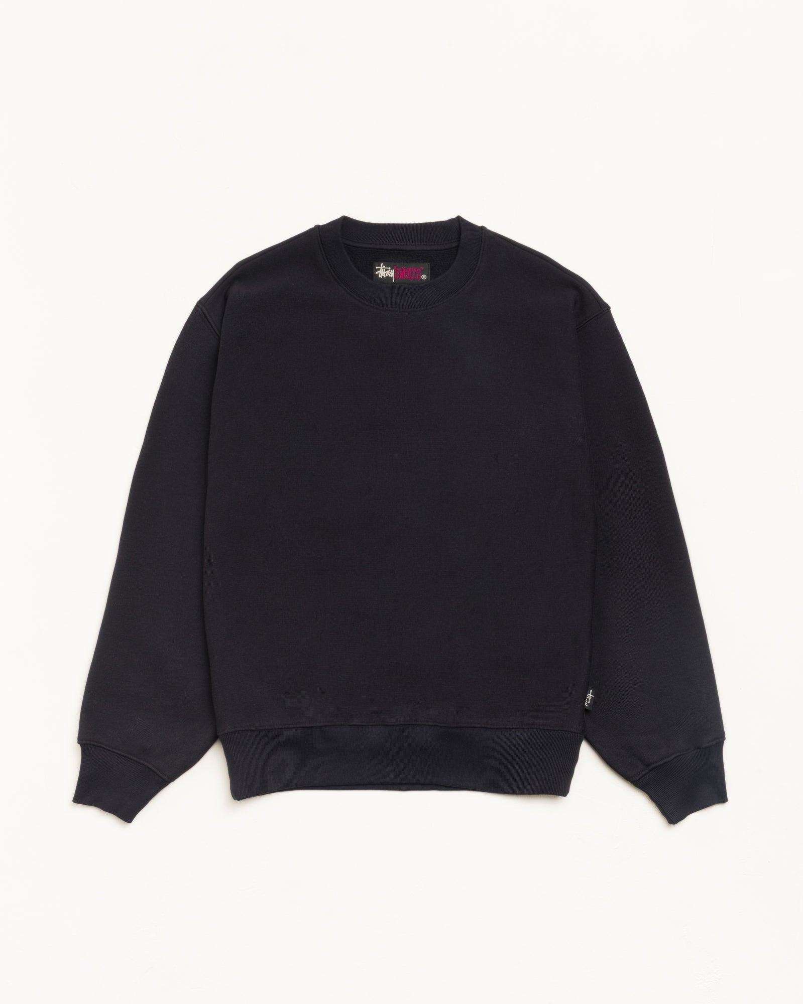 Stussy Fleece Crew Felpa Nera Cotone 530gsm