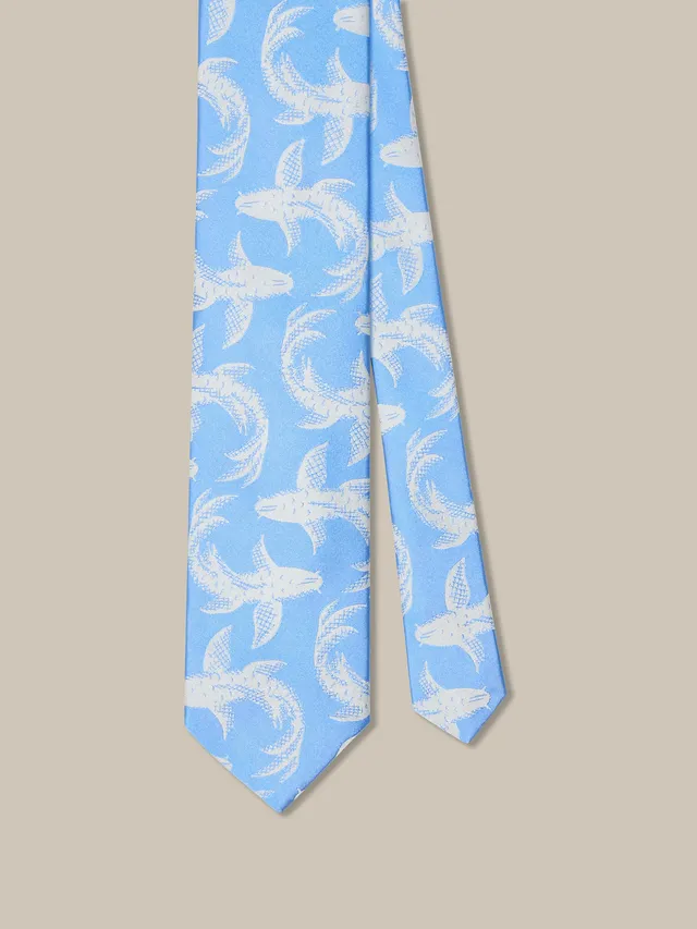 Robert Talbott Koi Fish Jacquard cravatta azzurra seta