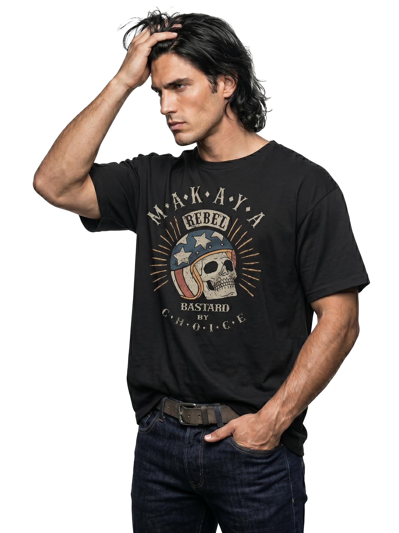 Makaya Teschio Casco Motocross T-Shirt Uomo Nera