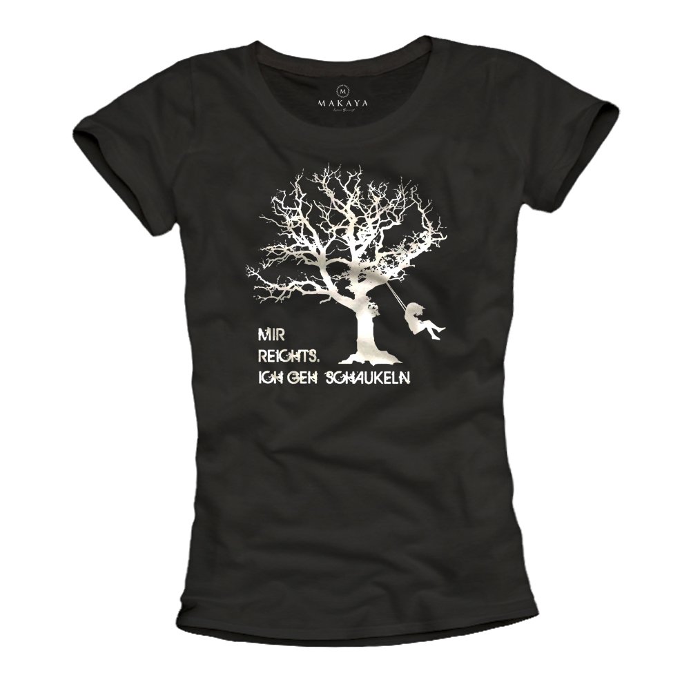 MAKAYA Sto a Dondolo T-Shirt Donna Nera Cotone