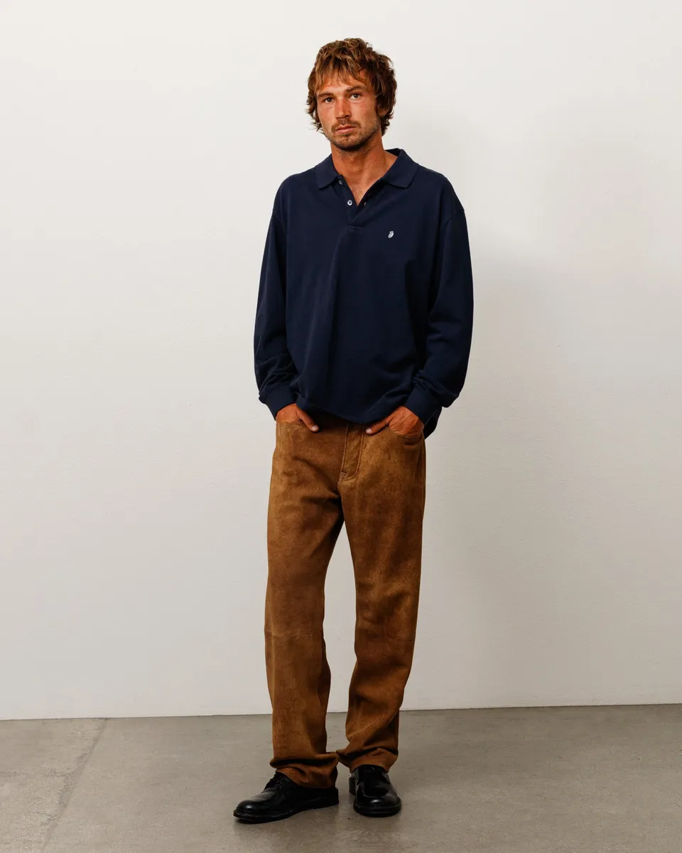 Stussy Classic Pique LS Polo manica lunga navy 100% cotone