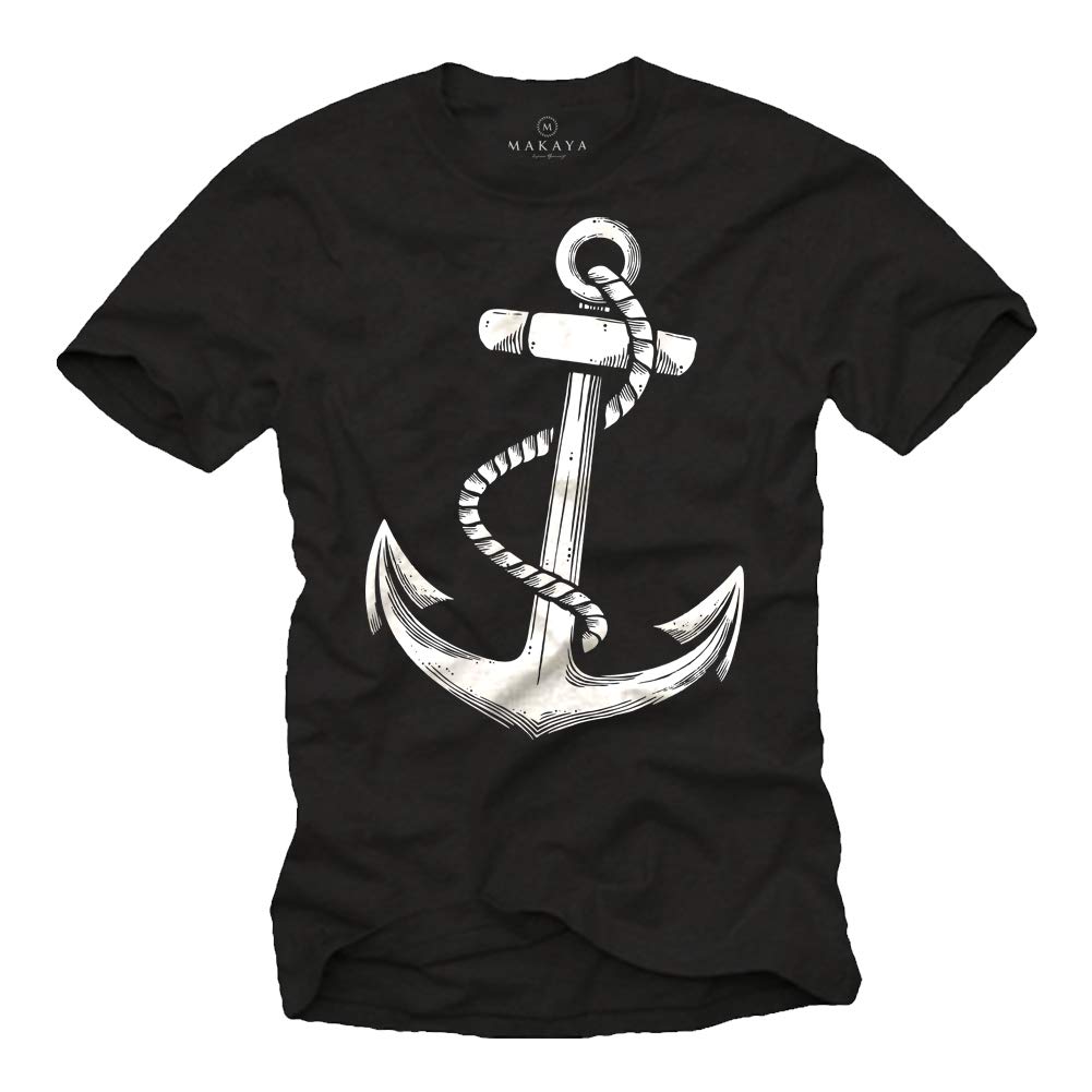 MAKAYA Anchor Barca Vela T-Shirt Uomo Cotone 185 g