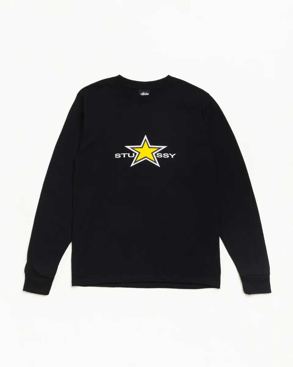 Stussy Star LS Tee maglietta maniche lunghe nera cotone 220gsm