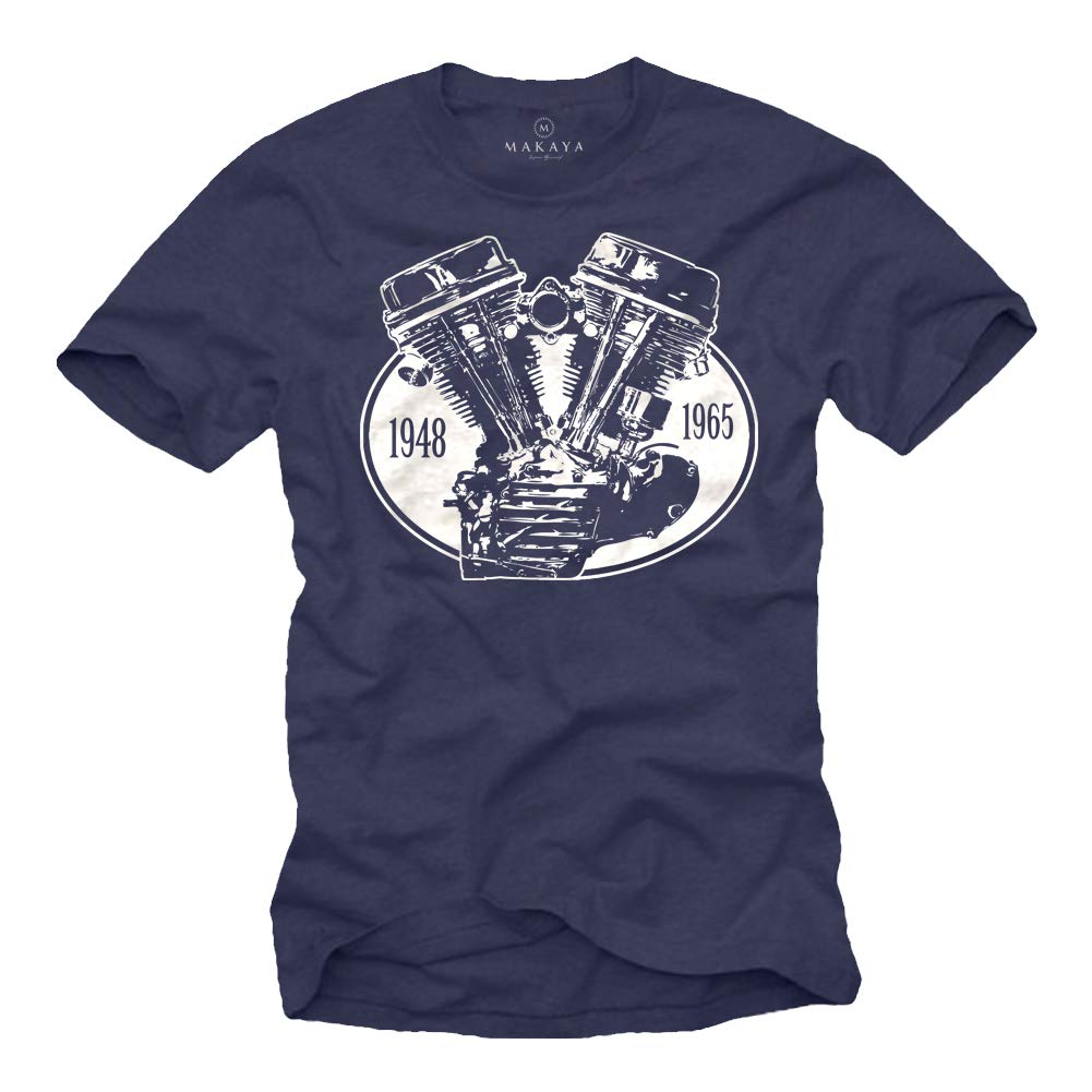 MAKAYA Panhead T-Shirt Uomo Cotone Nero Moto Biker