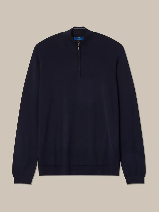 Robert Talbott Eastwood maglione merino navy zip taglia L