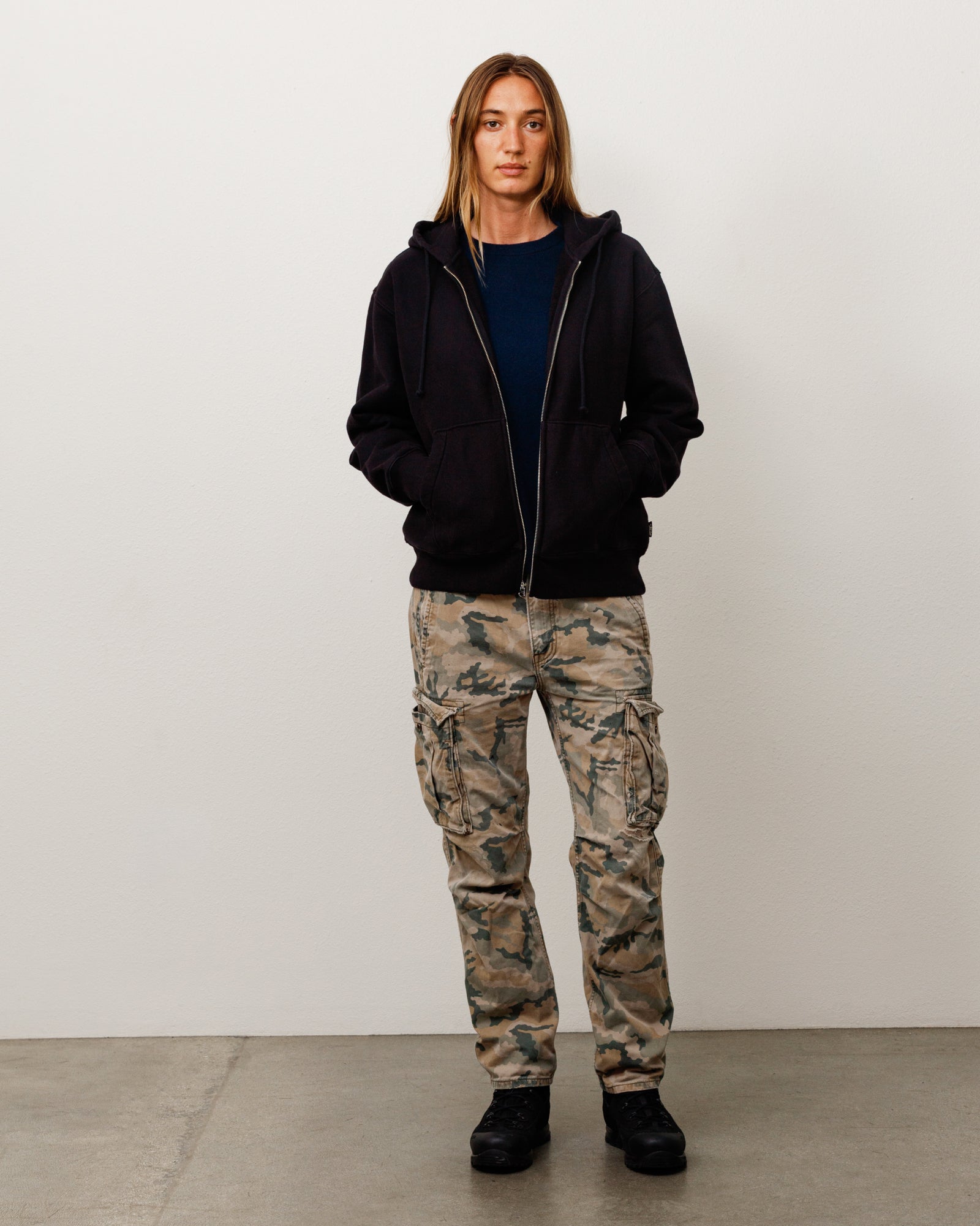 Stussy Fleece Zip Hoodie Felpa Nera 100% Cotone