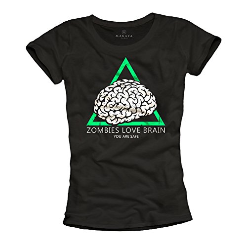 MAKAYA Zombies Love Brain T-shirt donna nera taglia L cotone