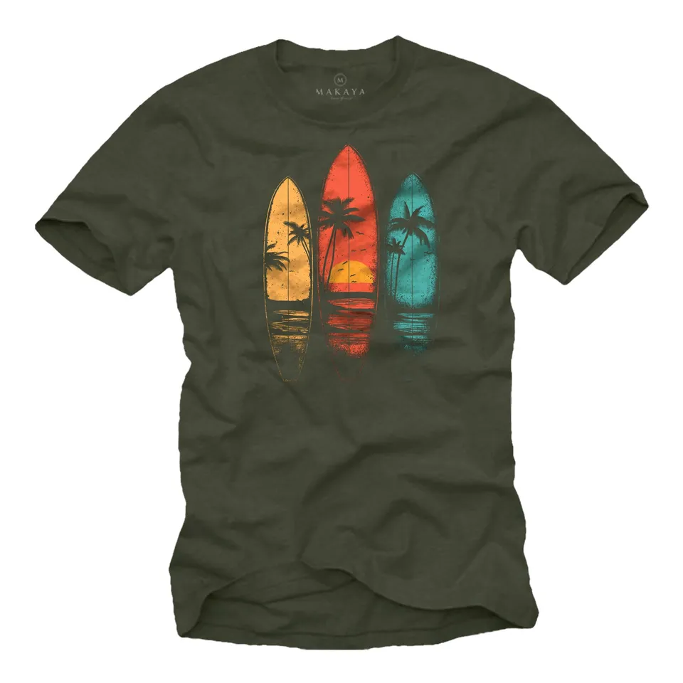 MAKAYA T-Shirt Uomo Surf Maglietta California Nera XL Cotone